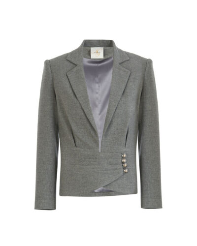 Tina Tailored Grey Wool Blazer with Asymmetric Button Detail