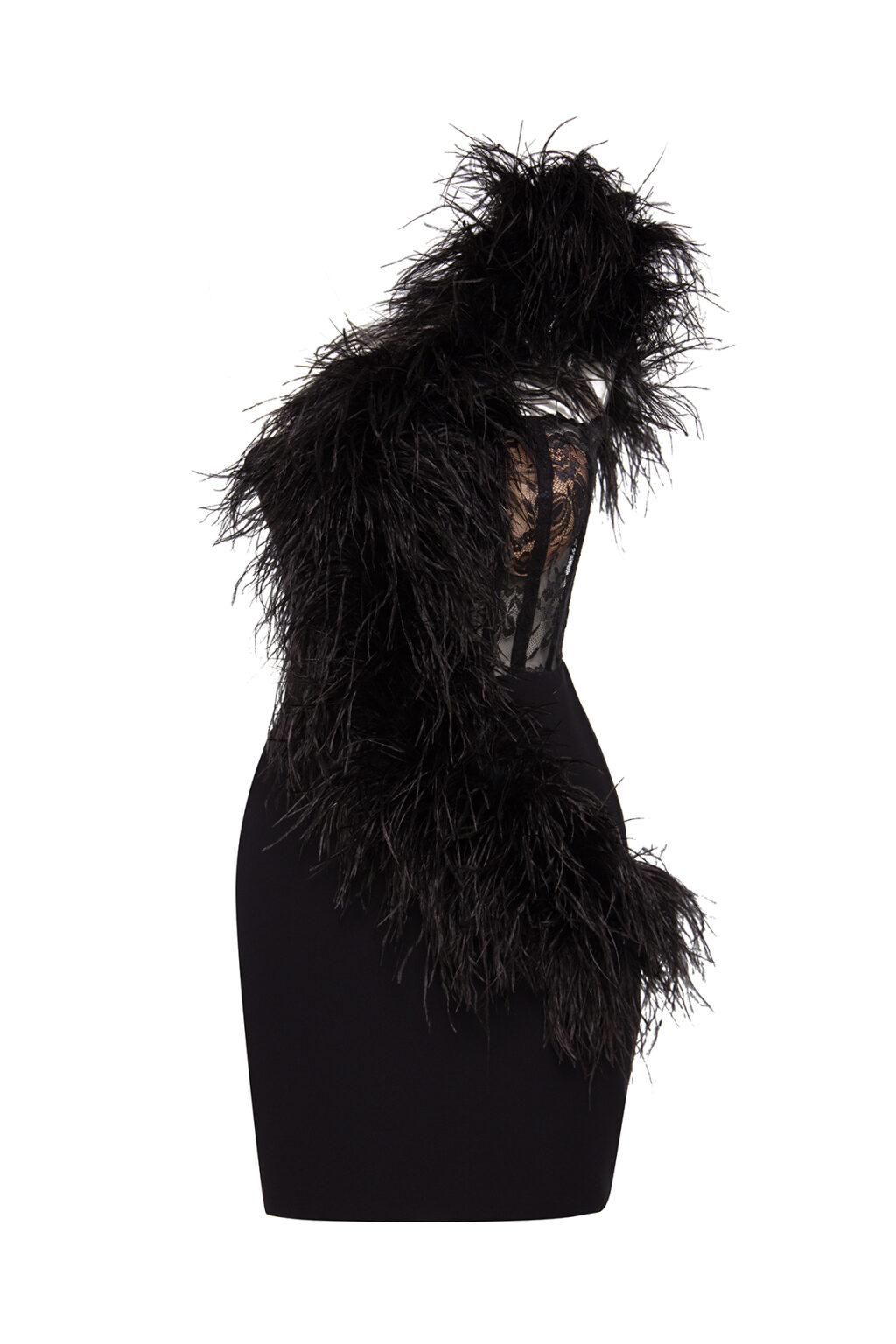 Fae One-Shoulder Mini Dress with Feather Trim