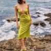 Lime Sequin Cut-Out Midi Dress with Metal Ring Detail