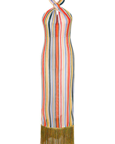 Tulani Halterneck Fringe Maxi Dress in Multicolor Knit