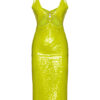 Lime Sequin Cut-Out Midi Dress with Metal Ring Detail