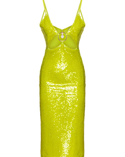 Lime Sequin Cut-Out Midi Dress with Metal Ring Detail