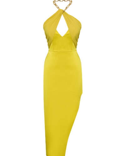 Yellow Halterneck Dress with Gold Chain Detail