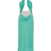 Nova Dress by Nana Gotti - Elegant halter-neck dress with front cutout and shimmering fabric, perfect for a sophisticated look