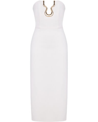White Strapless Midi Dress with Gold Detail | Nana Gotti