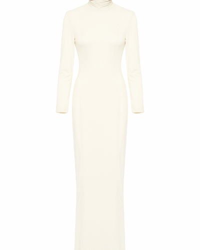 Frida Dress – Off-White Jersey Gown with Open Back