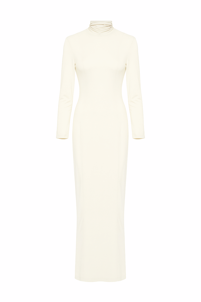 Frida Dress – Off-White Jersey Gown with Open Back