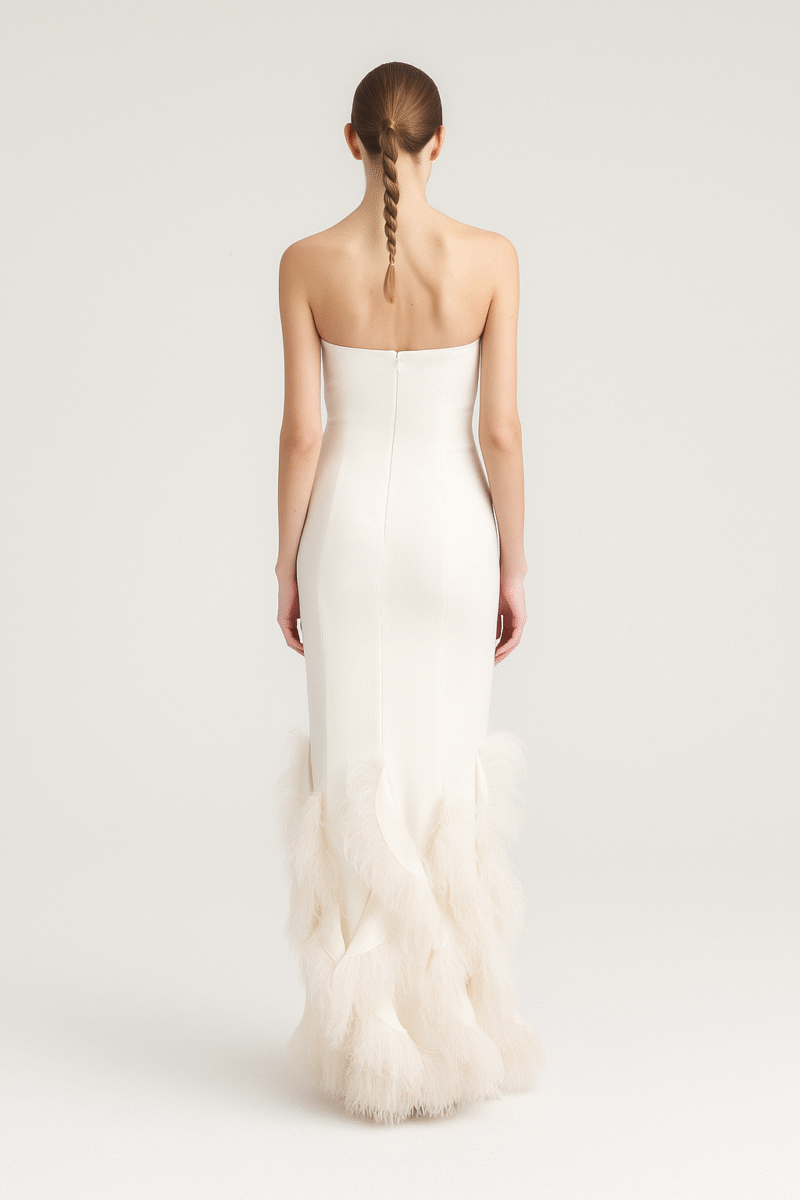 Gaia Feather-Embellished Strapless Bridal Gown