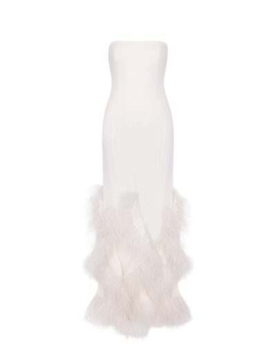 Gaia Dress – Strapless Ivory Bridal Gown with Feather Embellishments