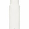 Vala Dress – Strapless White Midi with Floral Detail