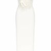 Vala Dress – Strapless White Midi with Floral Detail